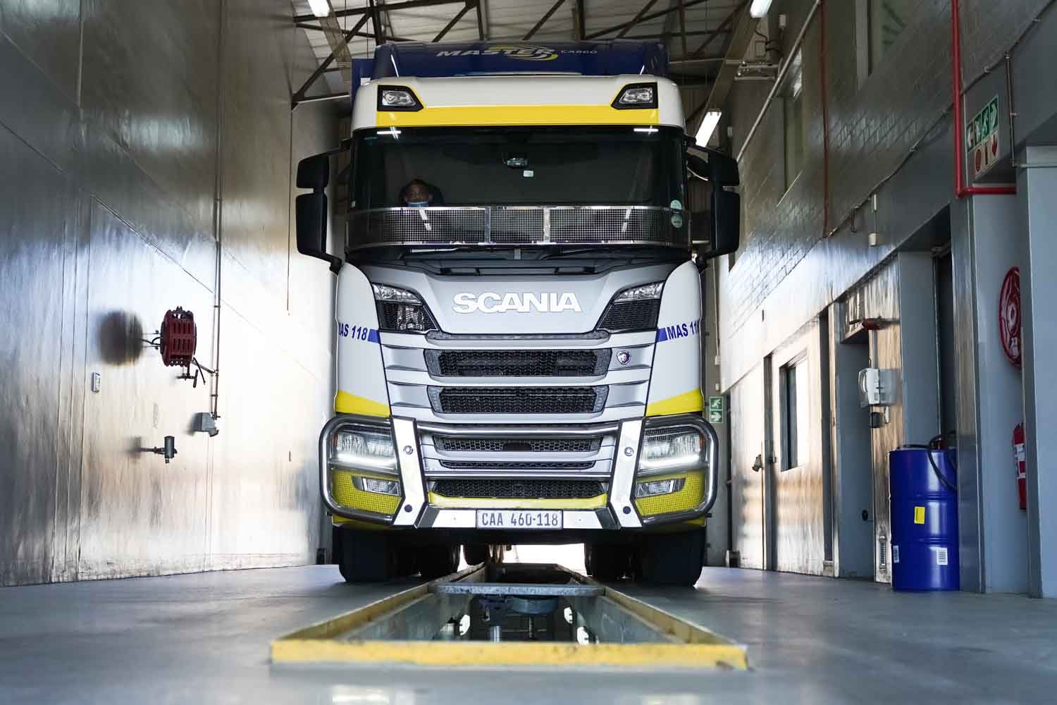 Master Cargo truck in the wash bay fed by recycled water